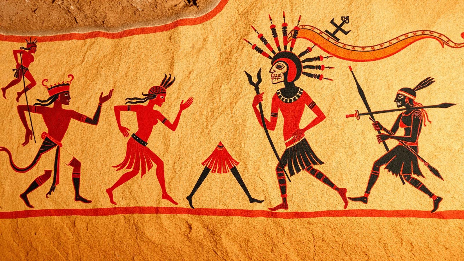 Cave painting of running figures